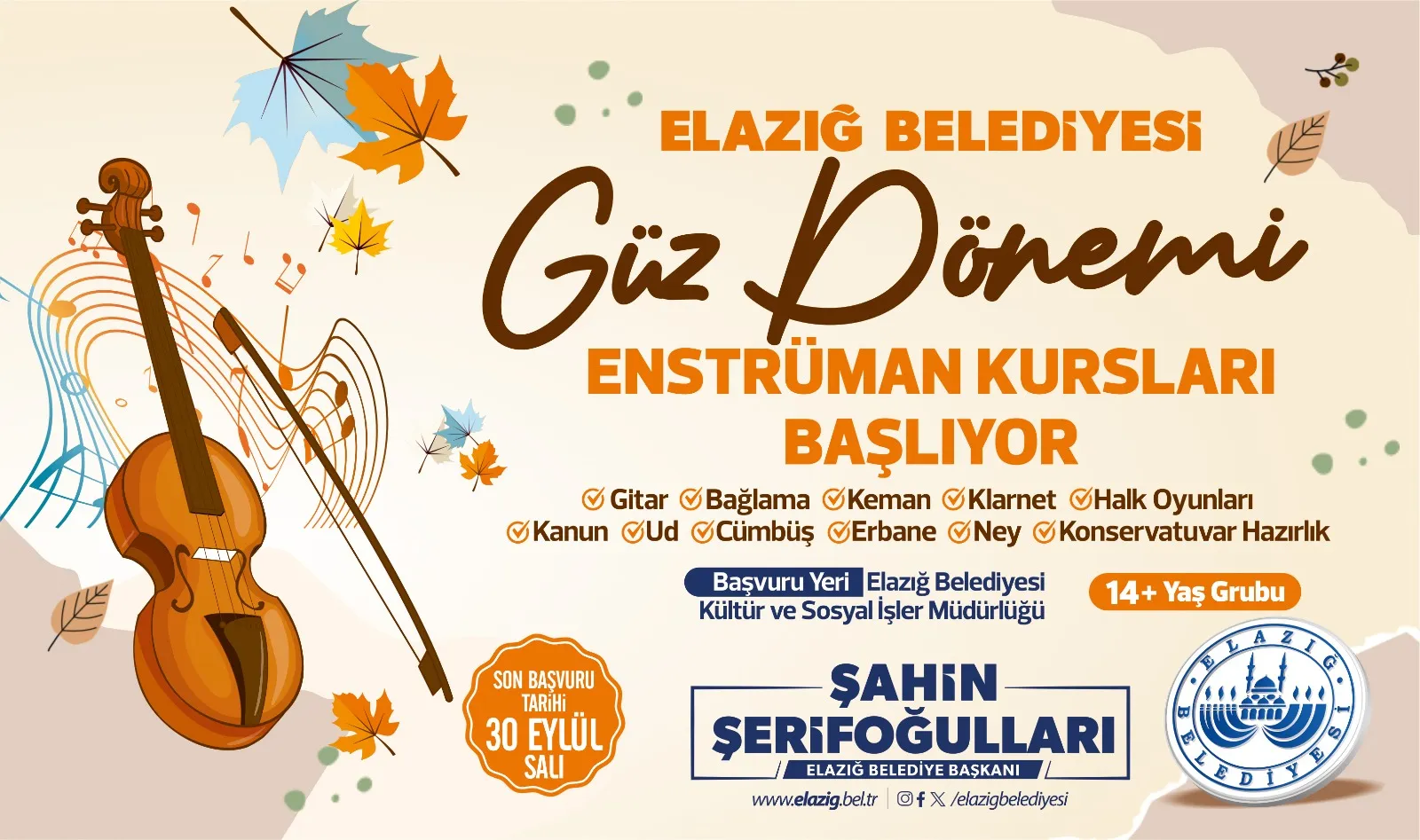 Elazığ Belediyesi’nin Enstrüman Kursları Başlıyor
